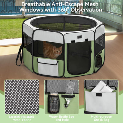PETSFIT Cat Pen, Anti-Leakage Bottom, Foldable, Collapsible Puppy Playpen, Chewproof Design, Dog Playpen Indoor, 91 × 84 × 53 cm, Green