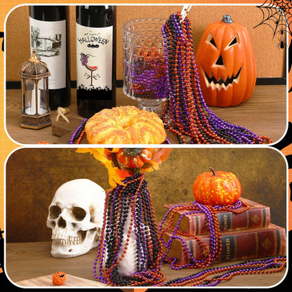 JULBEAR Bulk Halloween Beads Necklaces, 30 pcs Mardi Gras Black Orange Purple Bead Necklace for Holiday Party Favors Carnival Decorations Accessories Supplies