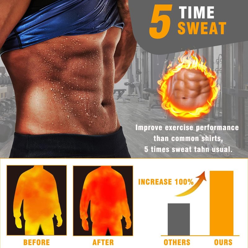 BXVX Sauna Suit Shirt for Men Weight Loss Sweat Waist Trainer Vest Workout Compression Tank Top M