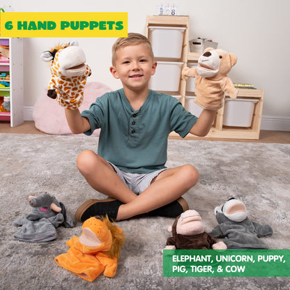 JOYIN Animal Friends Deluxe Kids Hand Puppets with Working Mouth (Pack of 6) for Imaginative Play, Show Theater, Easter/Birthday Party Supplies