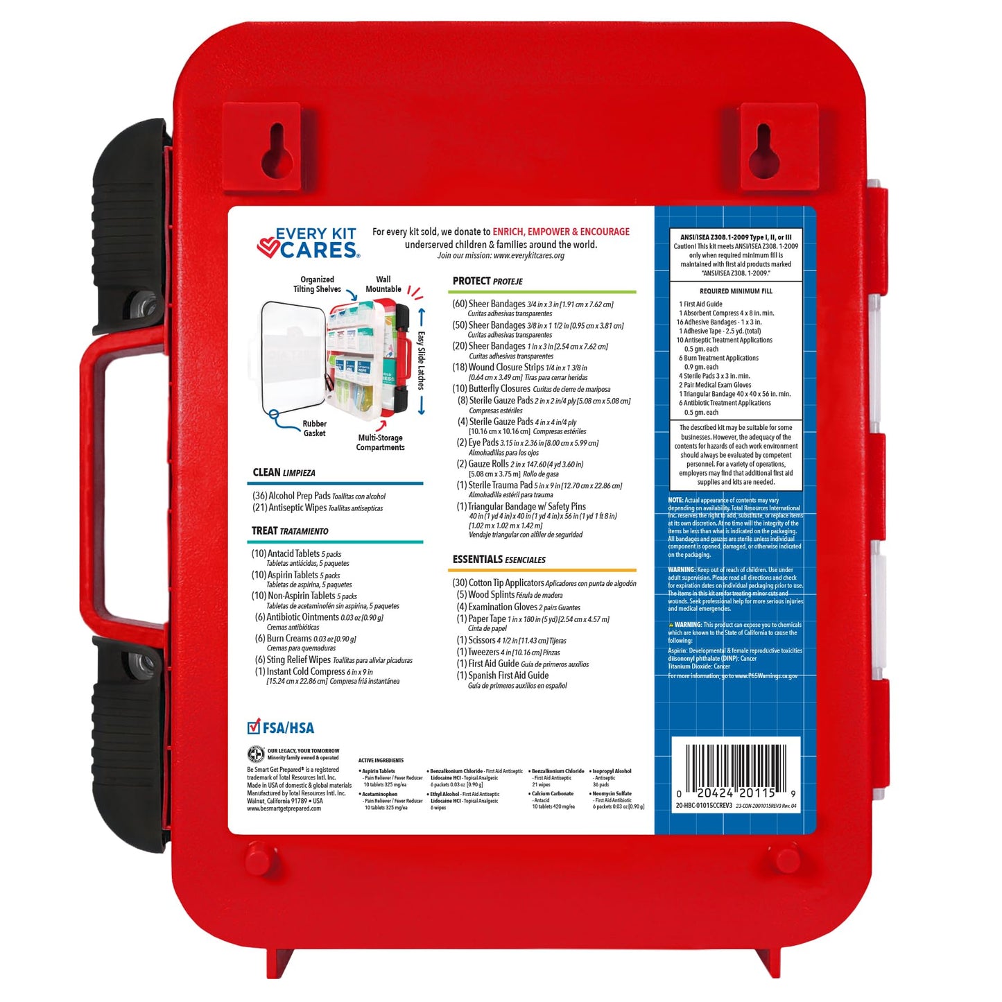 Be Smart Get Prepared First Aid Kit Hard Red Case 326 Pieces Exceeds OSHA and ANSI Guidelines 100 People - Office, Home, Car, School, Emergency, Survival, Camping, Hunting and Sports (20HBC01015REV3)