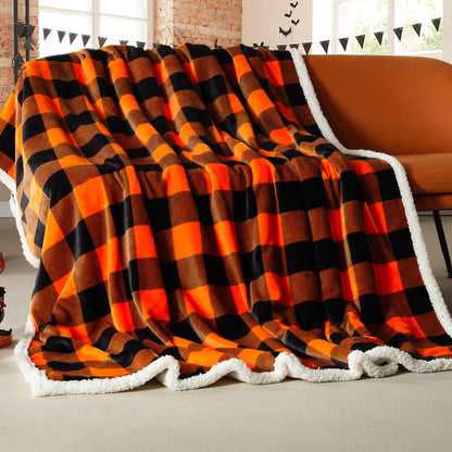 BEAUTEX Halloween Blanket, Sherpa Plaid Throw Blankets Fuzzy Fluffy Cozy Soft Throws, Fleece Flannel Plush Microfiber Blanket Halloween Fall Decor for Couch Bed Sofa(50" X 60", Orange)