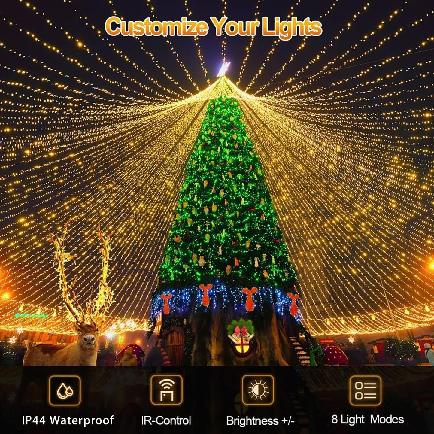 403 FT 1000 LED Outdoor Fairy Lights Plug in Warm White Christmas Lights Outside Extra Long Waterproof String Lights with Remote Timer 8 Modes for Garden House Party Wedding Yard Xmas Tree Decorations