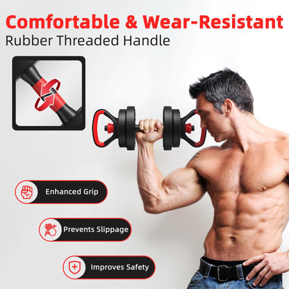 Fitvids Multi-Functional Portable Changeable Dumbbell and Barbell Kettlebell Set with Adjustable Weights, 40LBS or 60LBS Sets, 2-in-1 or 4-in1, Multiple Sizes