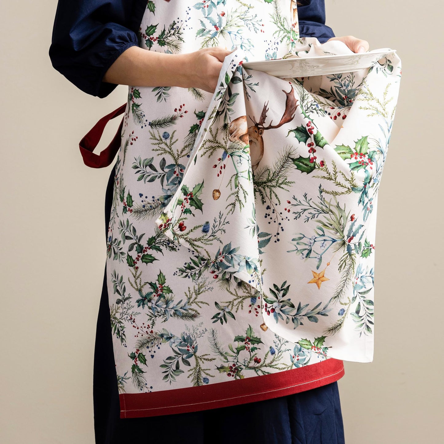Maison d' Hermine 100% Cotton Apron for women with Pocket Kitchen Chef Fall Apron for Men Cooking Gardening Server Waitress Maid (Holly Time)