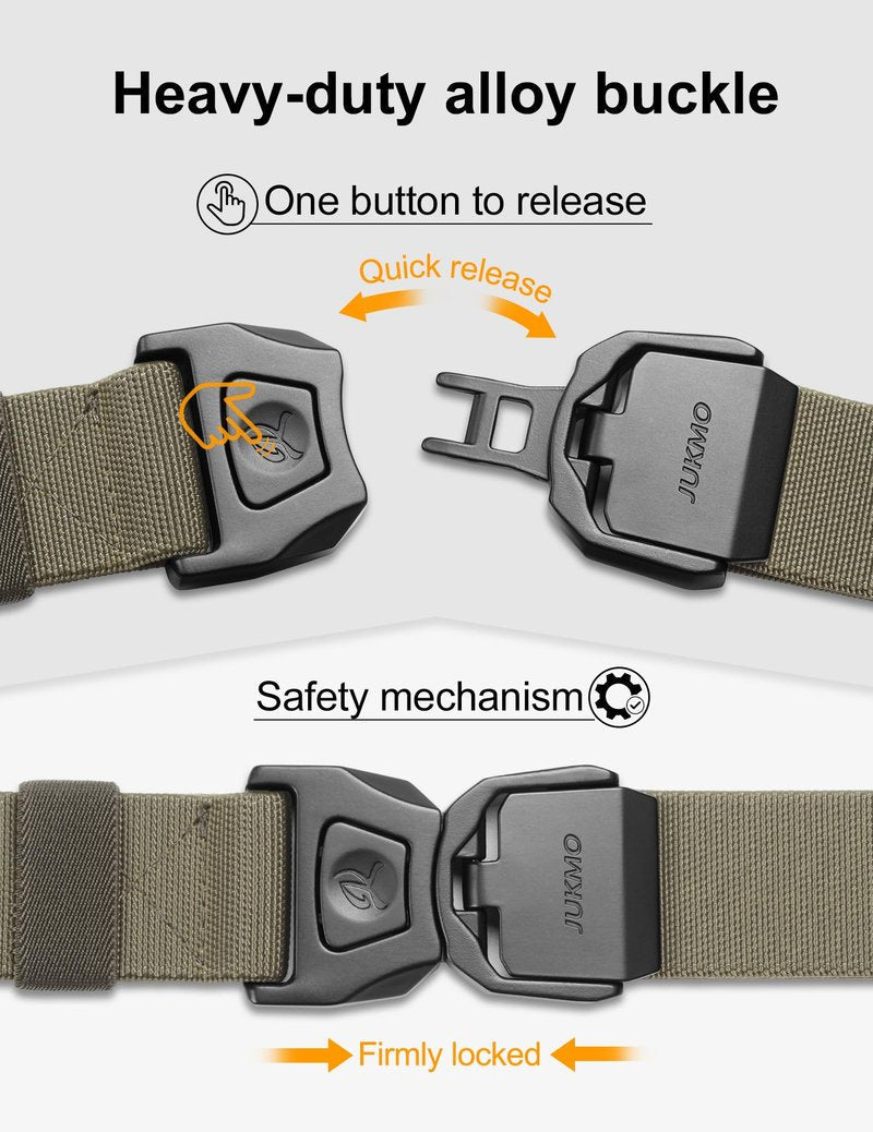 JUKMO Quick Release Tactical Belt, Military Work 1.5" Nylon Web Golf Belt with Heavy Duty Seatbelt Buckle (Coyote, Large-for Waist 42"-46" (Length 53"))