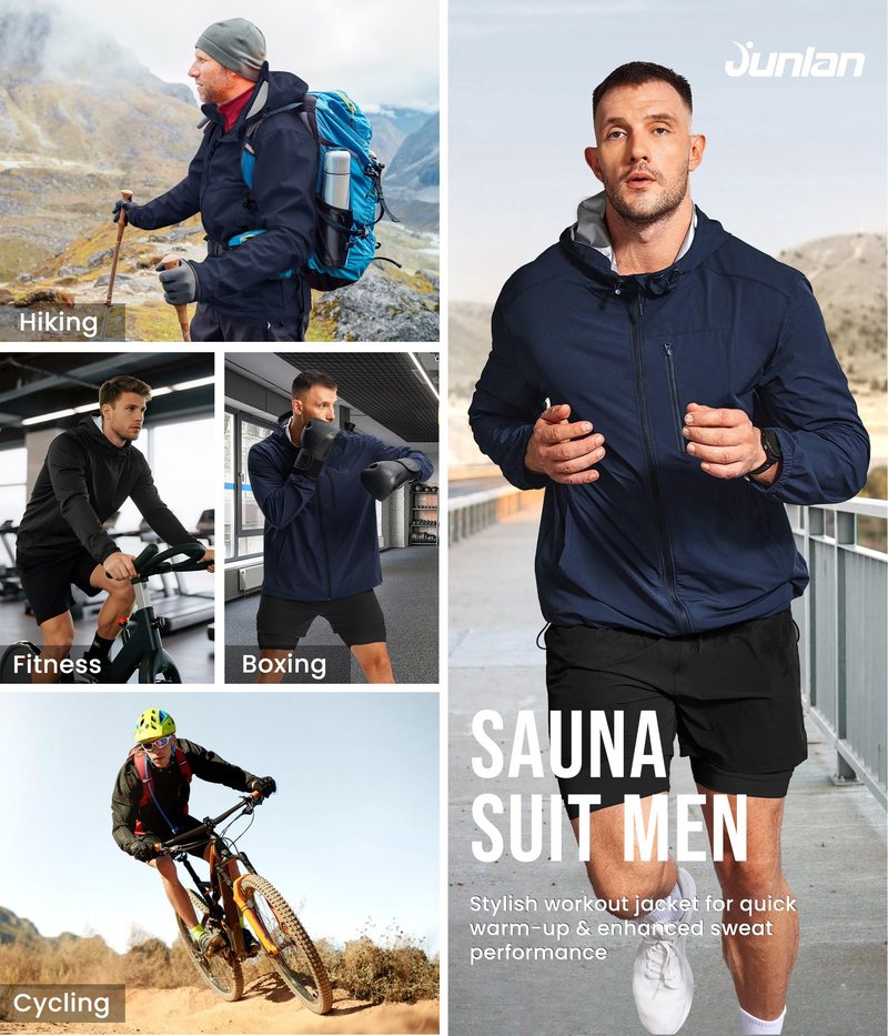 Junlan Sauna Suit for Men - Sweat Suit Sauna Jacket for Gym Workout