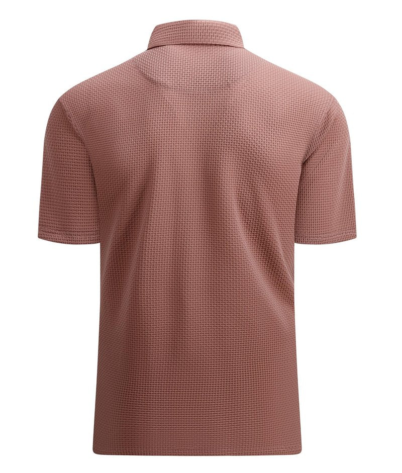 Alex Vando Mens Bubble Jacquard Polo Shirt Super Stretch Short Sleeve Polo Shirts for Men,Coffee,L