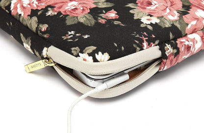 KAYOND Black Chinese Rose Pattern Water-resistant 14 inch Canvas laptop sleeve for 14-14.1 inch HP/Dell/Lenovo/Asus/Acer/Samsung Notebook Computer (14-14.1 Inch, Black C Rose)