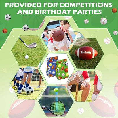 Outus 30 Pieces Paper Party Gift Bags for Sport Candy Goodie Bags Soccer Baseball Football Basketball Themed Design for Birthday Sport Party Favor Supplies Decorations, 9.45 x 5.12 x 3.15 Inches