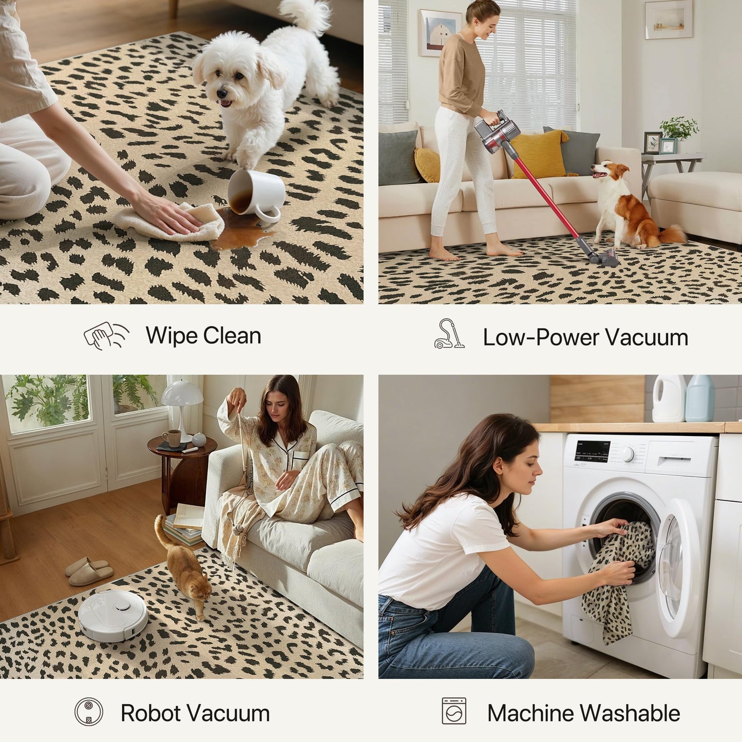 Bavni 5FT Leopard Round Area Rugs for Living Room, Machine Washable Animal Rug Foldable Ultra-Thin Indoor Non Slip Brown Carpet Print Mat,Bedroom Dining Room Home Office, Light Brown