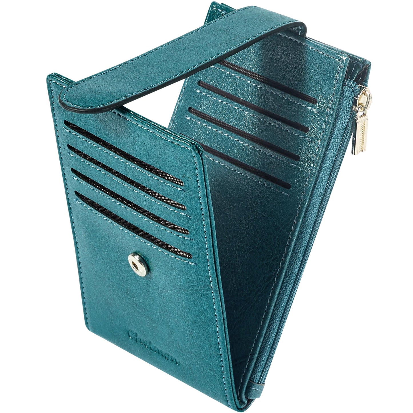Chelmon Womens Wallet Slim RFID Blocking Bifold Multi Card Case Wallet with Zipper Pocket (Peacock Blue)