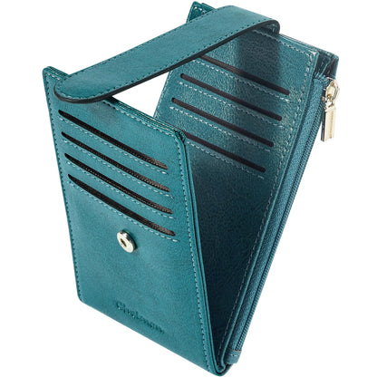 Chelmon Womens Wallet Slim RFID Blocking Bifold Multi Card Case Wallet with Zipper Pocket (Peacock Blue)