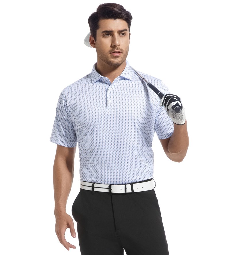 Alex Vando Mens Golf Shirt Moisture Wicking Classic Print Golf Shirts for Men,White U,L