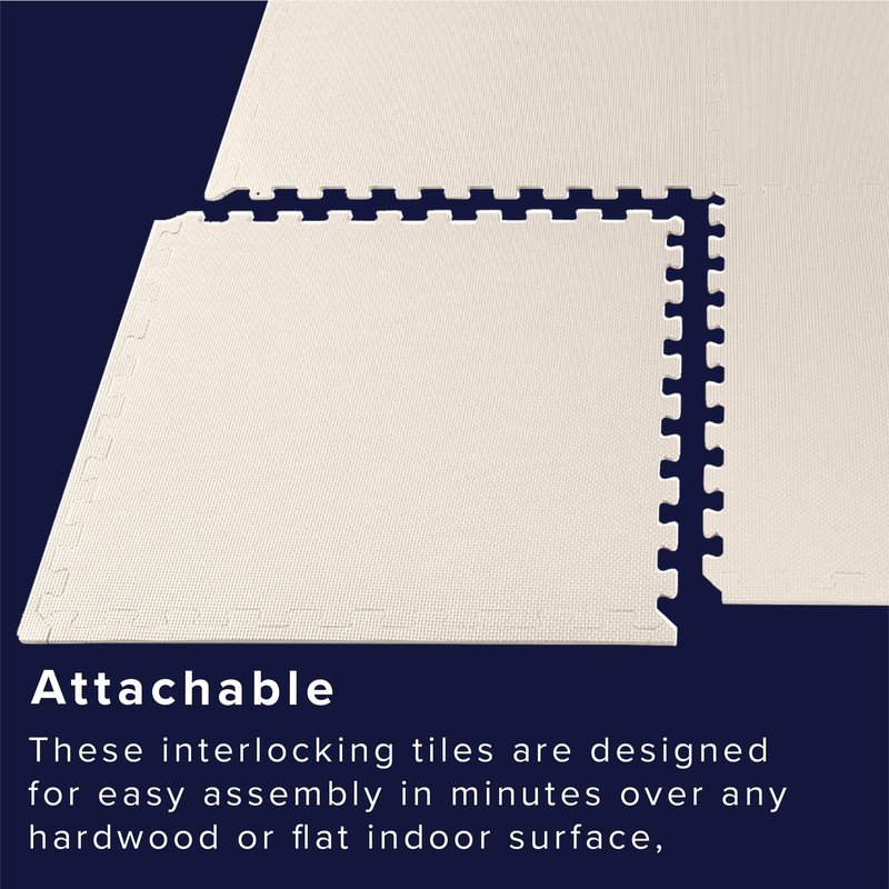 We Sell Mats 3/8" Thick Multipurpose EVA Foam Exercise Floor Mat, Interlocking Tiles, Anti-Fatigue for Home or Gym, 24 in x 24 in, 6 Tiles, Cream
