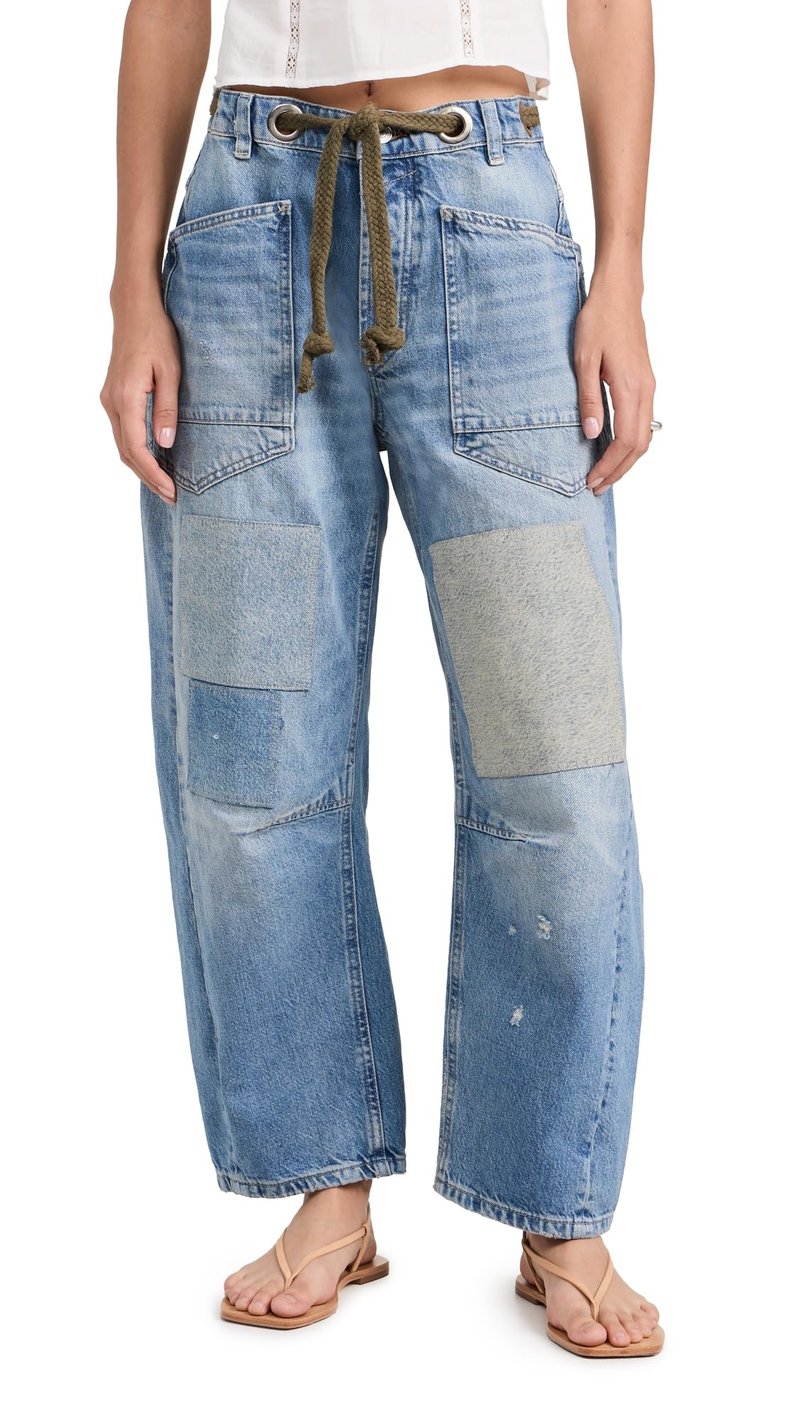 Free People Women's Moxie Pull-On Barrel Jeans, Truest Blue, 27