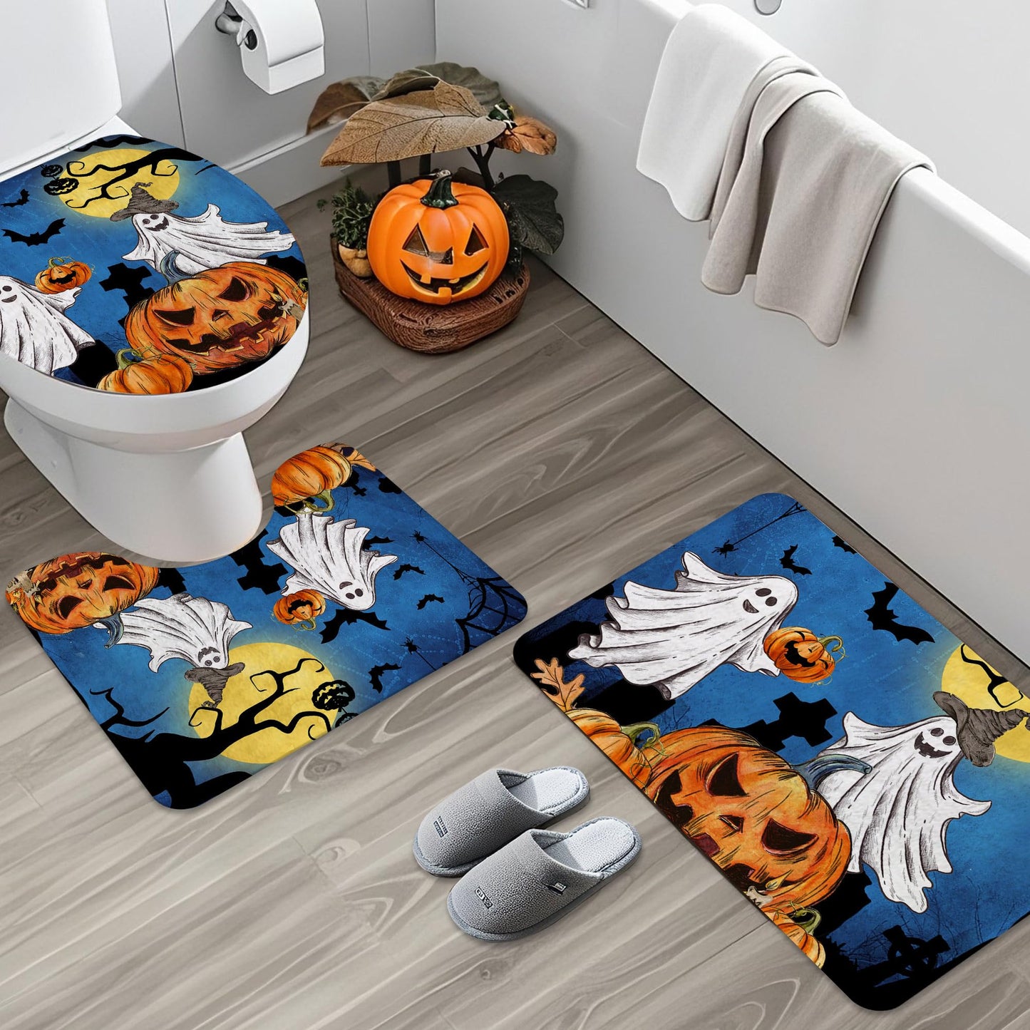 pinata Halloween Shower Curtain Set, Halloween Bathroom Set 4, Bathroom Decor Sets with Shower Curtain and Rugs Accessories, Ghost Curtains for Bath Decor