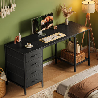 Huuger 63 Inch Computer Desk with 4 Drawers, Mesh Shelf, Gaming, Large Storage, Writing Work Desk for Home, Study, Bedroom, Work from Home, Black