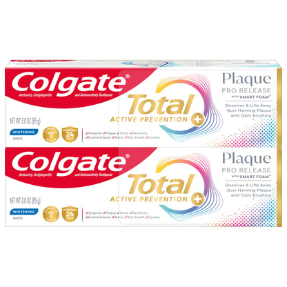 Colgate Total Plaque Pro Release Whitening Toothpaste, 2 Pack, 3.0 Oz Tubes