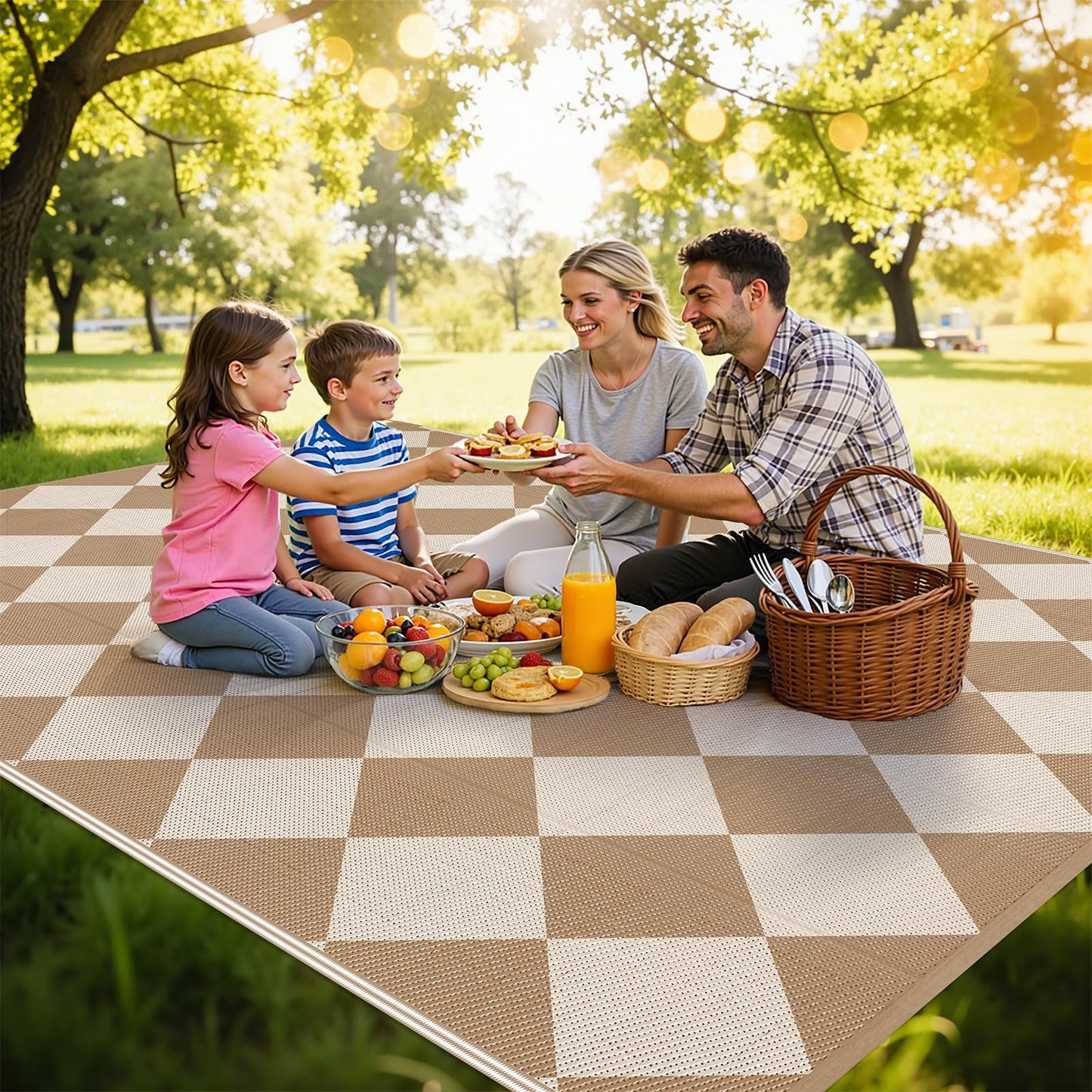 HEBE Checkered Outdoor Rug Waterproof 8x10, Reversible Plastic Straw Rug RV Camping Rug, Indoor Outdoor Patio Mat Clearance, Outside Carpet for Porch,Deck,Camper,Balcony,Backyard,Picnic