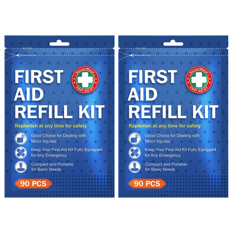 SuccorWare 90 Pieces First Aid Refill Kit - Wound Care Kit Includes Bandages for Home, Travel, Hiking - Portable Replacement Kit for First Aid Medical Supplies（2 Set）