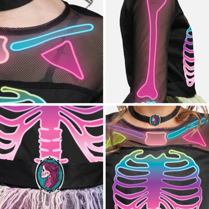 Spooktacular Creations Funky Skeleton Tutu Dress for Girls, Punky Bones Colorful Skeleton Costume for Halloween Dress Party-S