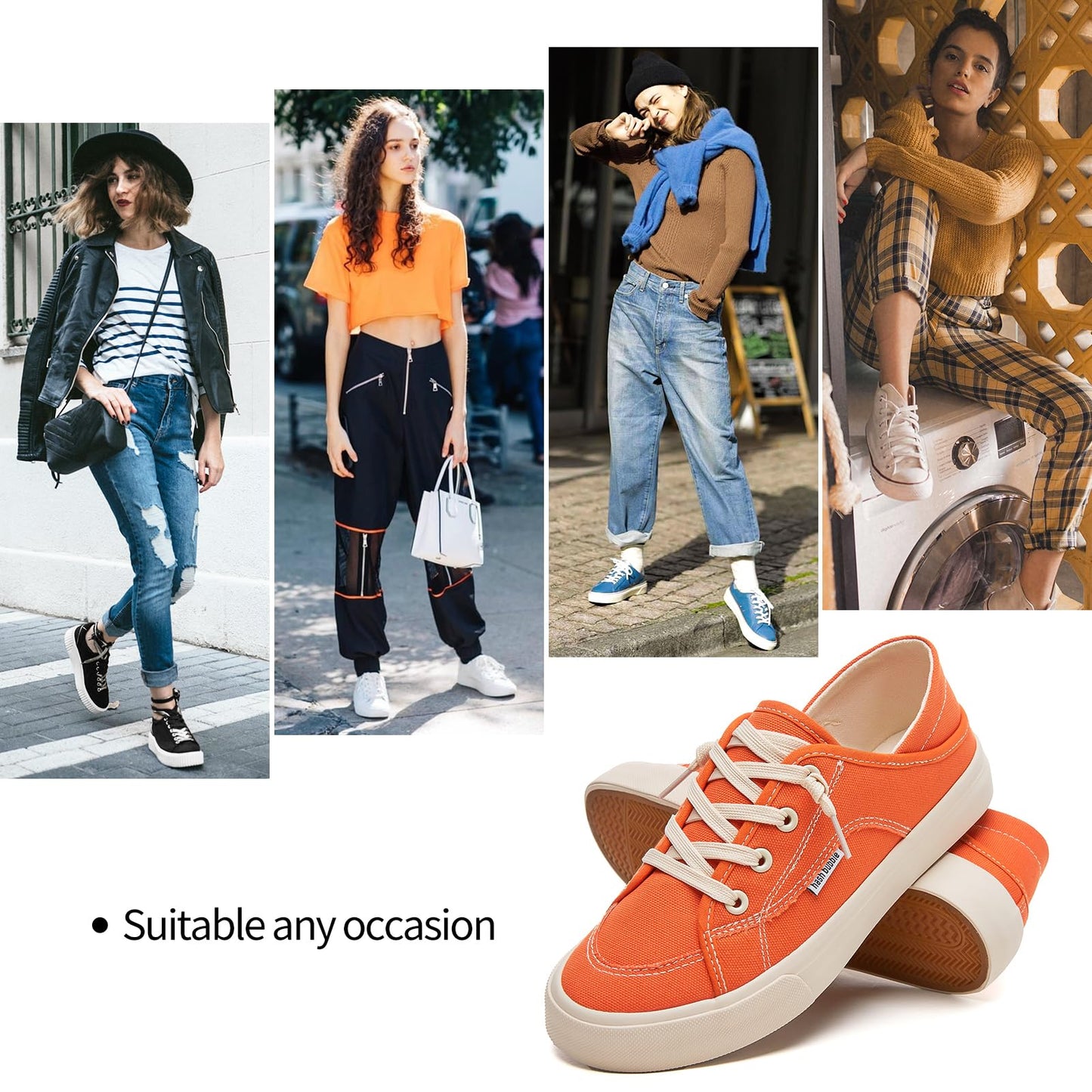 hash bubbie Women's Slip on Shoes Canvas Shoes Non Slip Fashion Canvas Sneakers for Women Low Top Loafers(Orange.US7)