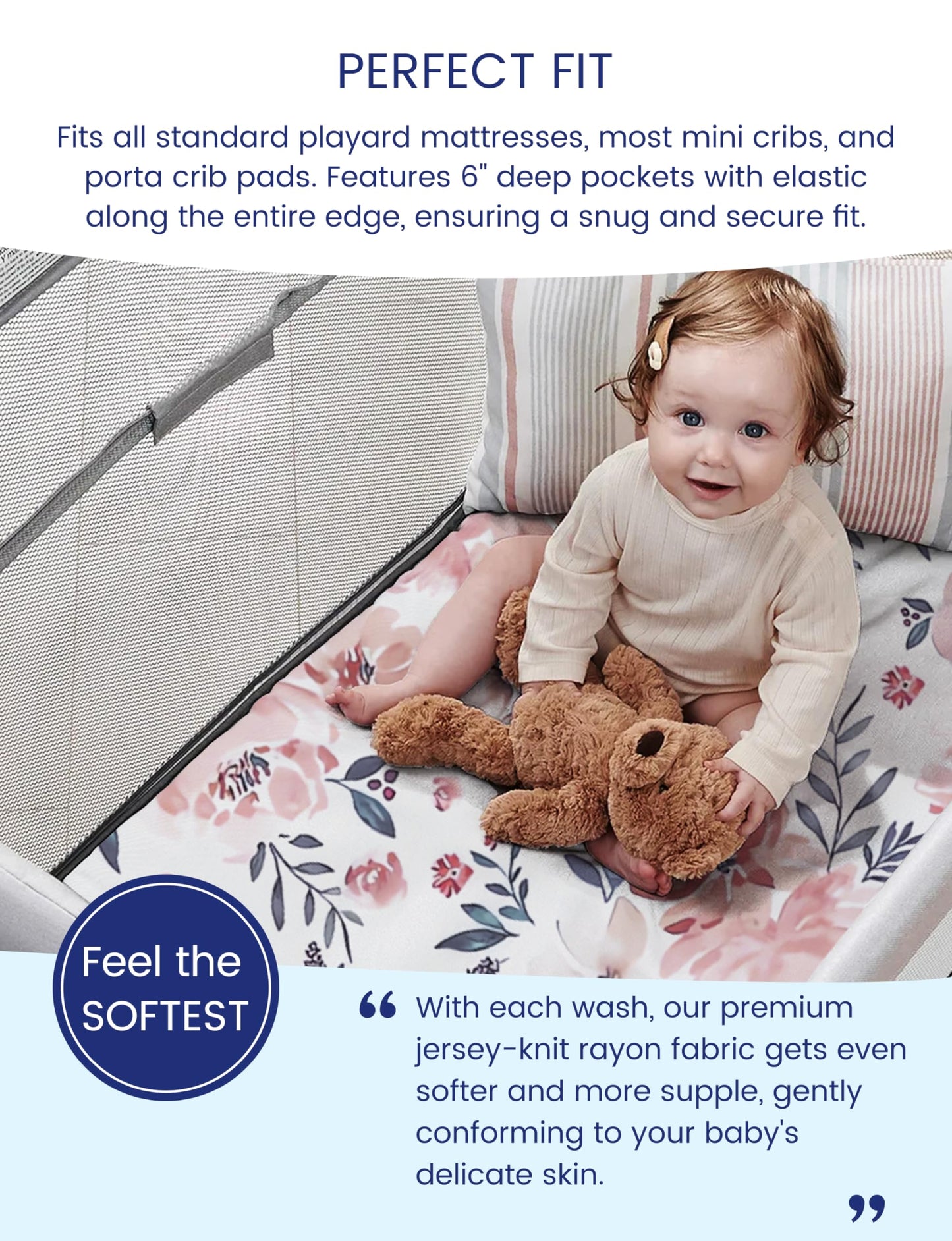 Graco Pack and Play Sheets Fitted, TotAha Buttery Soft Mini Crib Sheets Girl, Floral Pack N Play Mattress Sheets Hypoallergenic, Premium Jersey Playrad Sheets, Meredith Allover & Pale Pink, 2 Pack