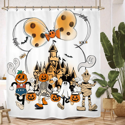 Kalmico Halloween Ghost Pumpkin Mummy Shower Curtain 60Wx72L Inch Trick or Treat Scary Spooky Pumpkin Horror Mouse Head Bathroom Set Accessories Decor with 12 Pack Hooks