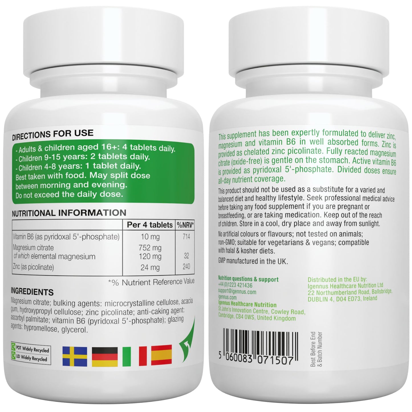 Igennus Neurobalance, High Absorption Zinc Picolinate 24mg, Magnesium & B6 for Adults & Kids, Clean Label, Brain Function, Sleep Aid, Muscle Recovery, Chelated, Vegan, 360 Tablets, 90-360 Servings