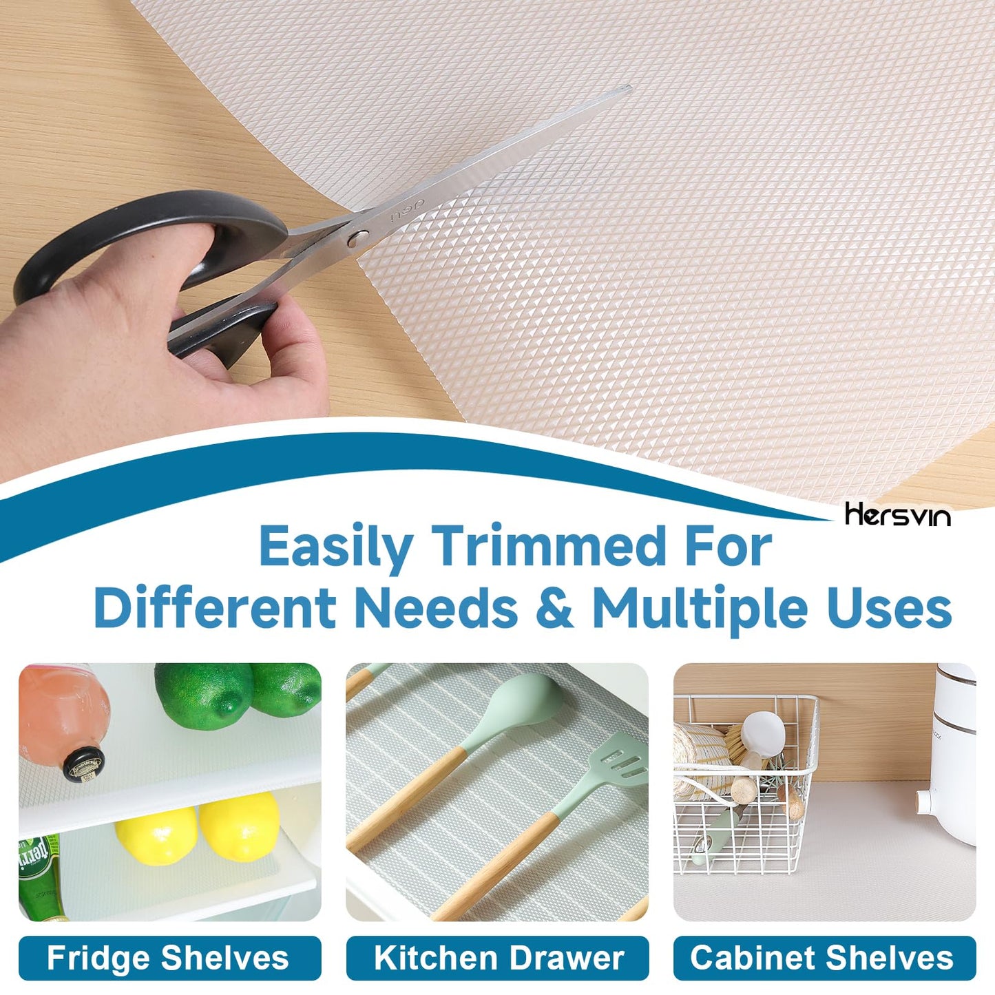 Hersvin Shelf Liners 12 in x 20 ft Thickened EVA Drawer Mats, Non-Adhesive Cupboard Pad, Kitchen Cabinet Lining Fridge Cushion (Transparent Diamond, 30.5x610cm)