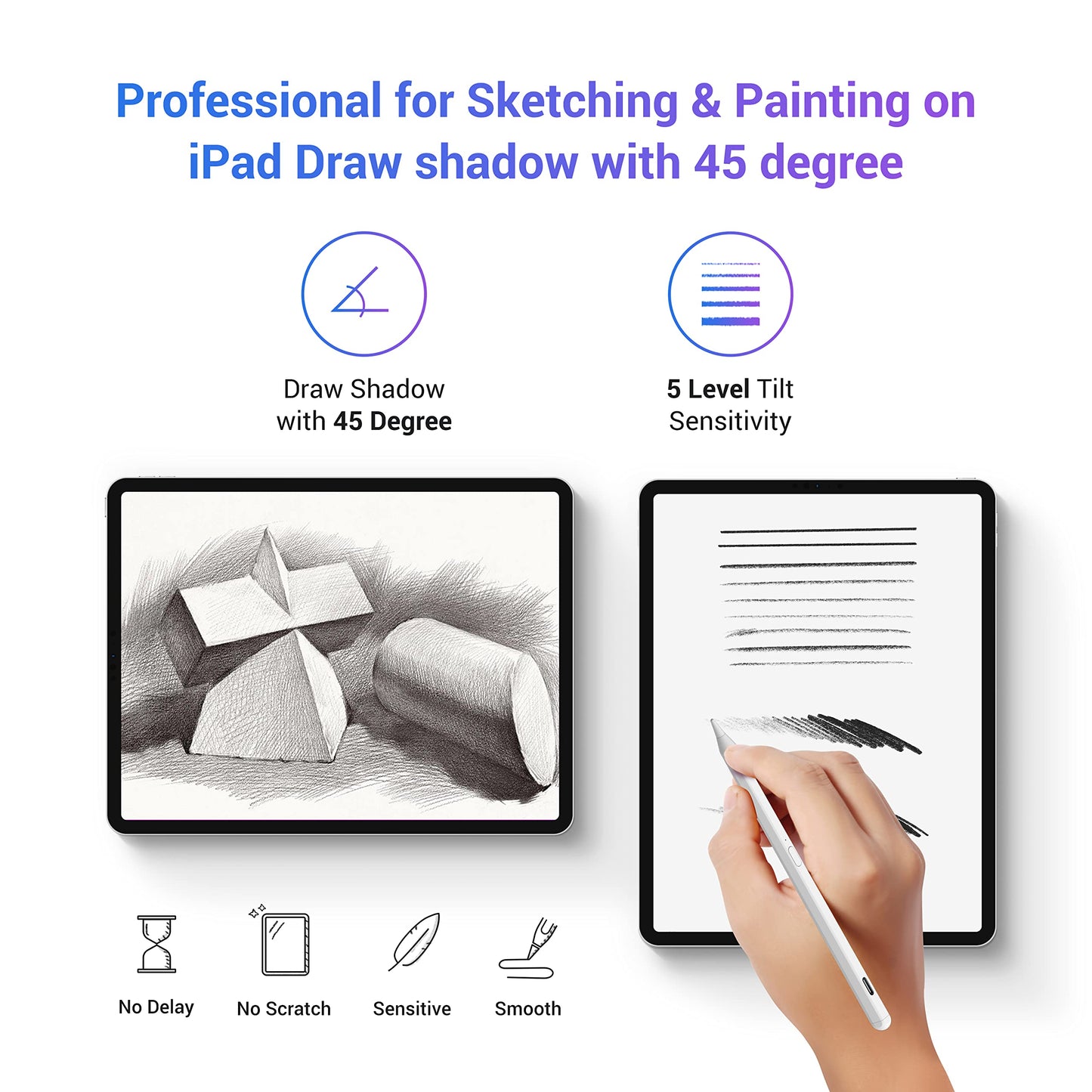 Stylus Pen for Apple iPad(2018-2025),With Tilt Sensitivity & Palm Rejection & Magnetic,Compatible iPad Pro 11/12.9(3/4/5/6th)/Air 3-6/Mini 5-6/iPad 6/7/8/9/10/11th Gen,Writing/Drawing ipad Pencil