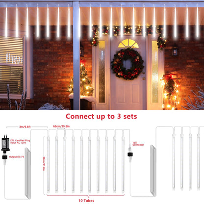 Joomer Christmas Lights Outdoor, 11.8 inch 10 Tubes 240 LED Meteor Shower Lights, LED Snow Falling Icicle Cascading Light with Timer Waterproof and Connectable for Christmas Decoration (White)