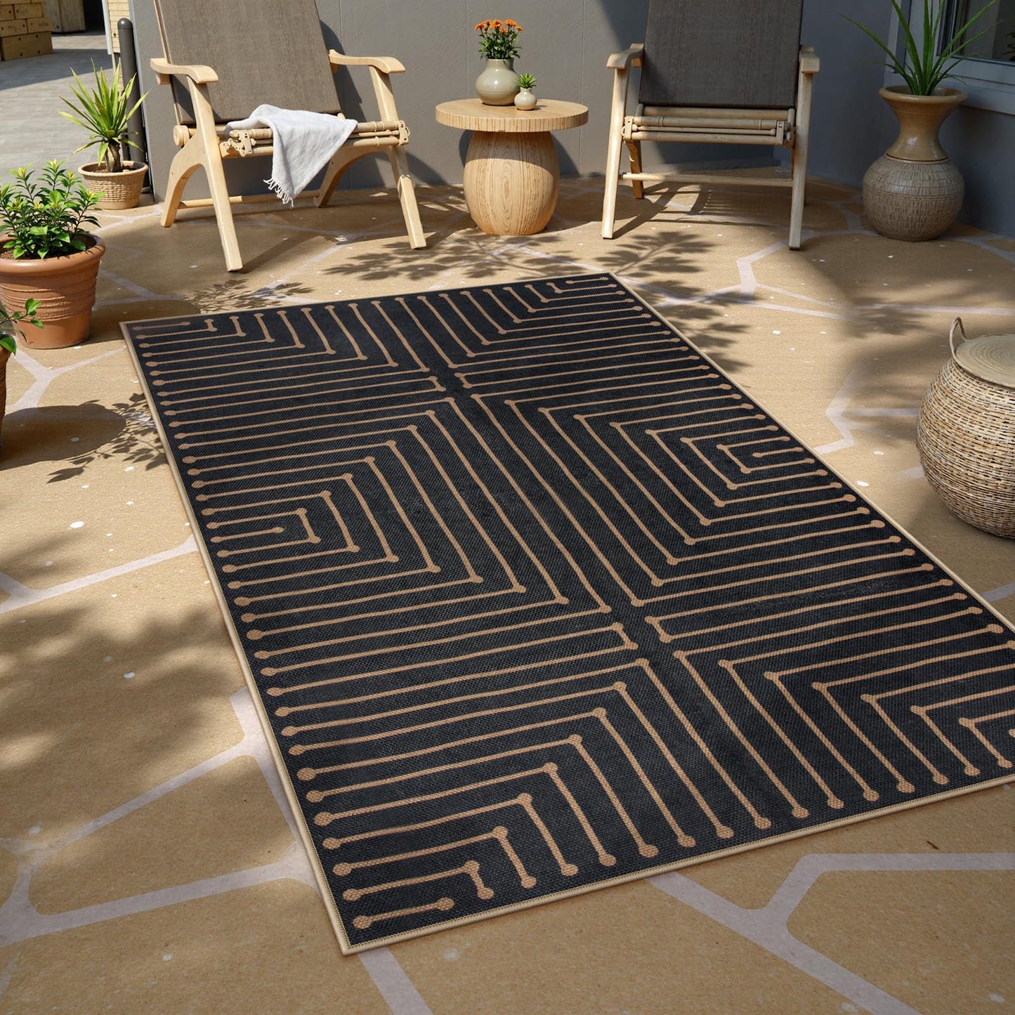Lahome Neutral Geometric 3x5 Easy Jute Rug, Washable Rugs for Bedroom Entryway Outdoor Patio Porch Carpet, Farmhouse Rhombus Non Slip Non Shedding Black Carpet for Kitchen Entrance Balcony