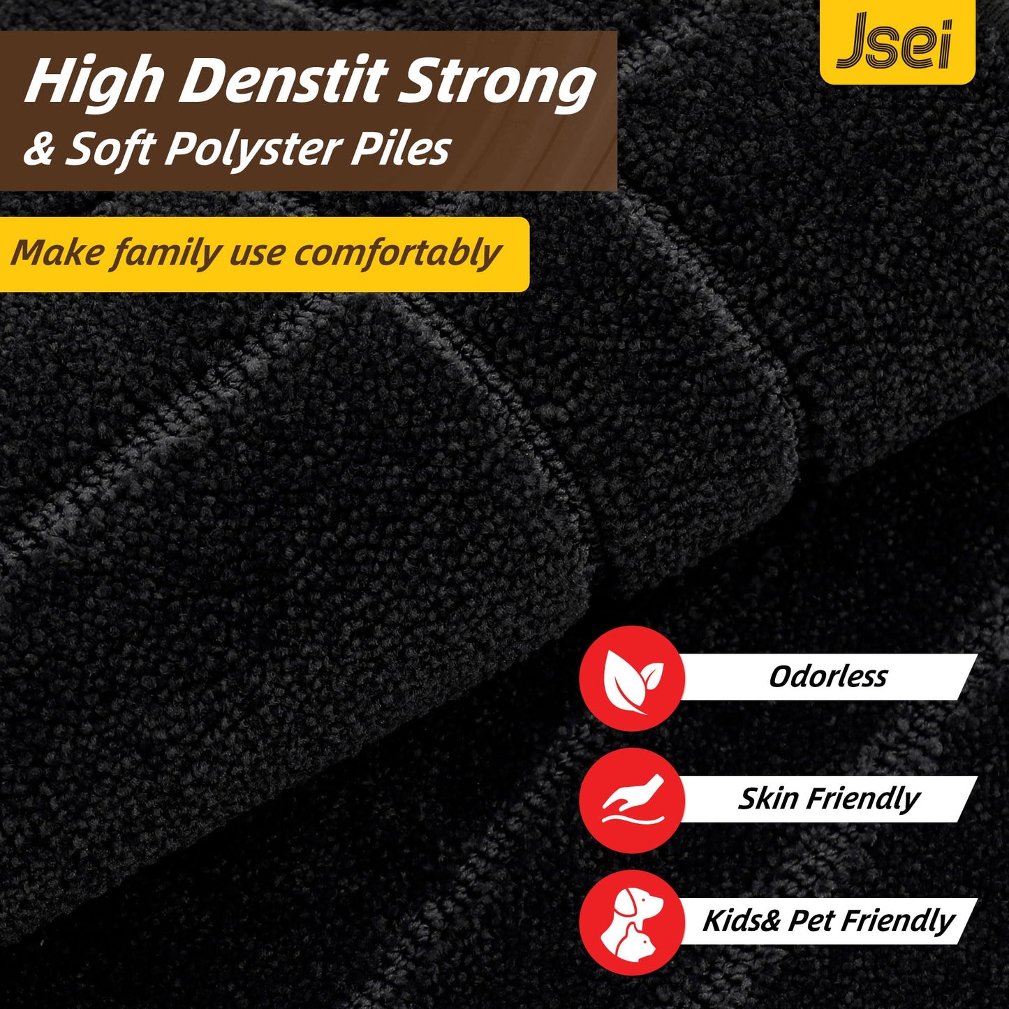 JSEI Door Mat for Entrance, Washable Low Profile Doormat for Front Door & Back Door, Absorbent Entryway Rugs with TPR Non-Slip Backing for Wet Shoes & Dirty Paws, 24" x 36", Black