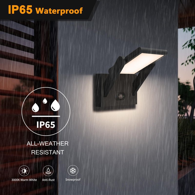 illumishin Solar Outdoor Motion Sensor Wall Light, LED Dimmable Modern Exterior Light Fixture, Rotatable with 3 Lighting Modes, Aluminum, IP65 Waterproof for Porch, Patio, Garden, Garage, Front