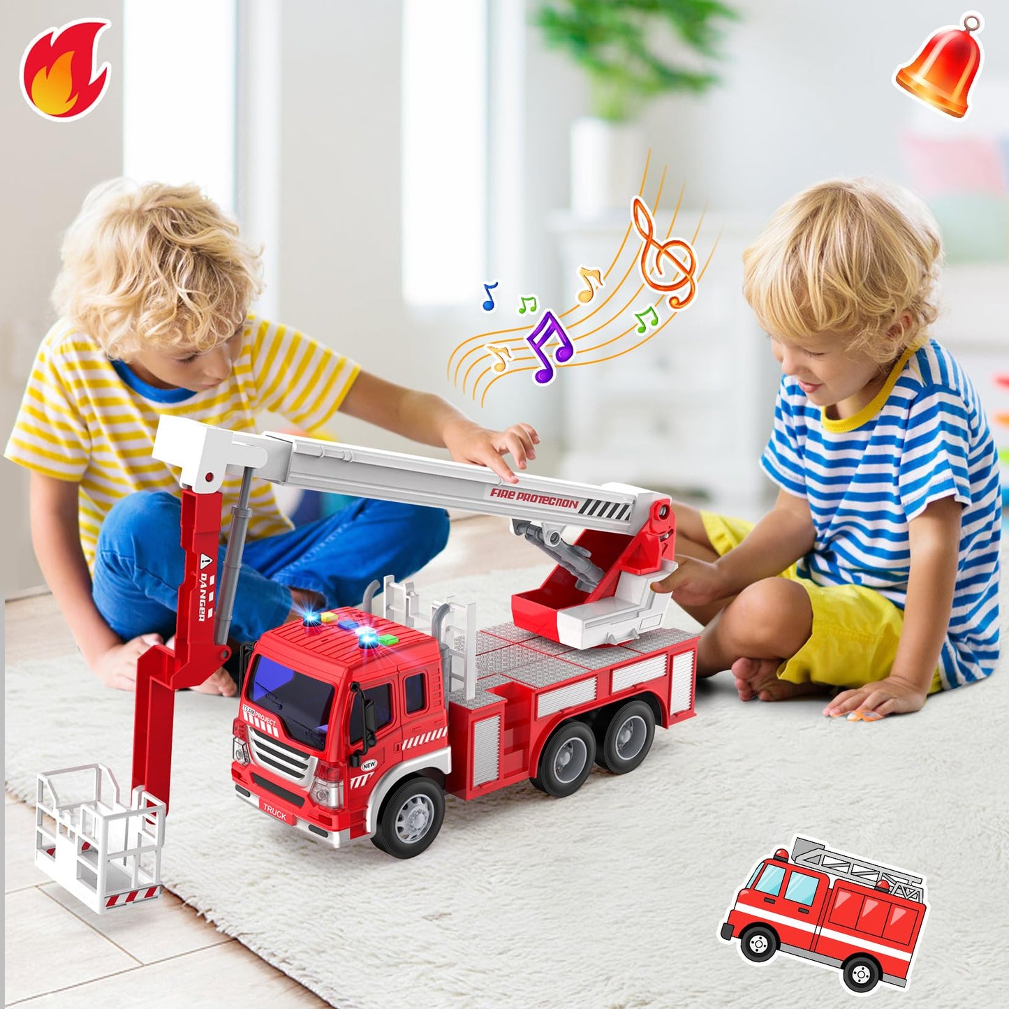 GizmoVine Fire Engine Toys, Large Fire Truck with Lights Sound Rescue Ladder, Friction Powered Large Toy Firetruck, Kids Big Trucks, Brithday for Children Age 3 4 5 6 7 8 Year Olds