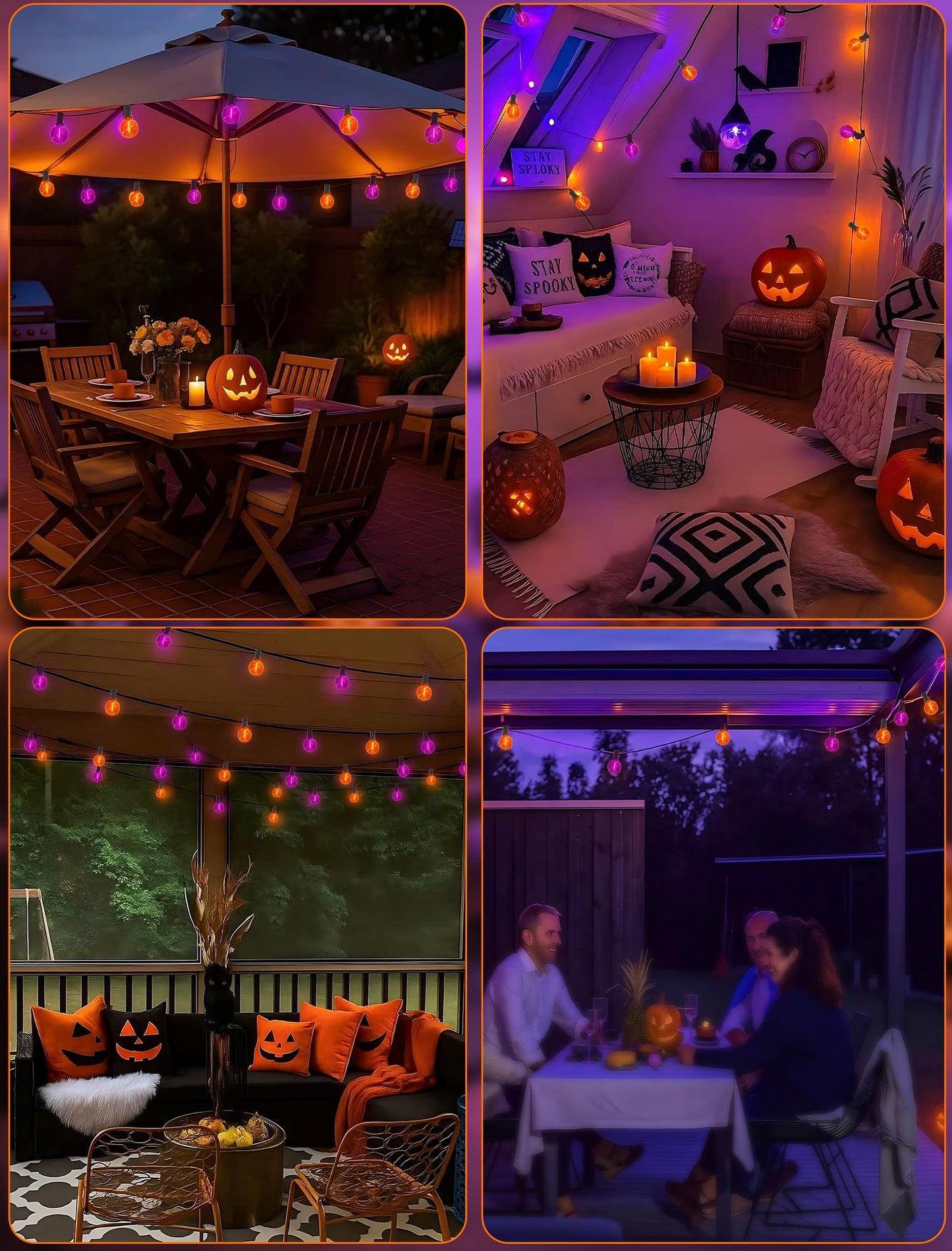 Pallerina Purple and Orange Halloween Lights,25FT 27 LED G40 Globe String Lights,Waterproof Halloween Decorations for Outdoor Indoor Haunted Patio Home Party Garden Yard Decor