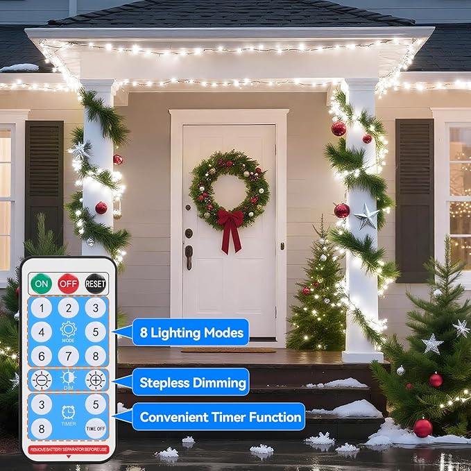 Lakumu 2-in-1 Fairy Lights Battery Operated, 200 LED String Lights with Remote & Timer, 66FT(2×33) Twinkle Lights for Bedroom Waterproof Indoor Outdoor Camping, Christmas Decorations, Cool White