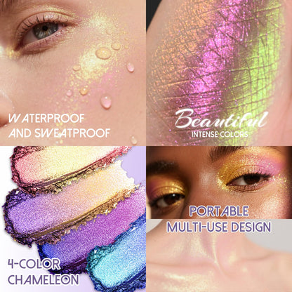 CHARMACY 4 Colors Chameleon Eyeshadow & Highlighter Palette - Shift-Infused Multichrome Pressed Pigments, Long-Lasting Velvet Finish, Vegan & Cruelty-Free Makeup Kit #01