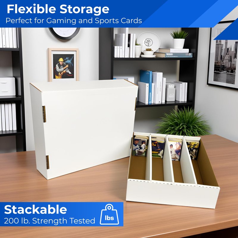Max Protection 4 Row Trading Card Storage Box - 3200 ct Storage Box for Sports, Gaming, Baseball Cards - Durable White Corrugated Bulk Card Organizer Boxes 200 lb. - Made in USA (1 Box)