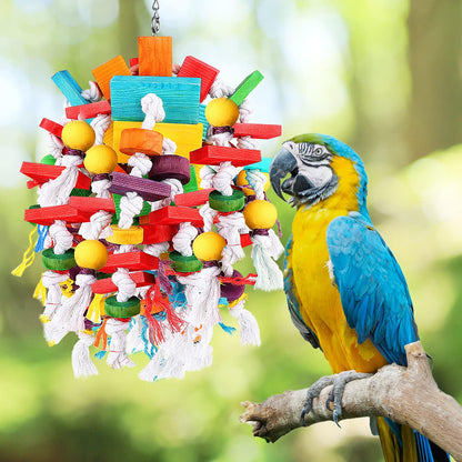 Jijizhazha Bird Chewing Toys, Multicolored Wooden Blocks, Best for African Grey Parrot, Macaws, Cockatoos & Amazon Parrots