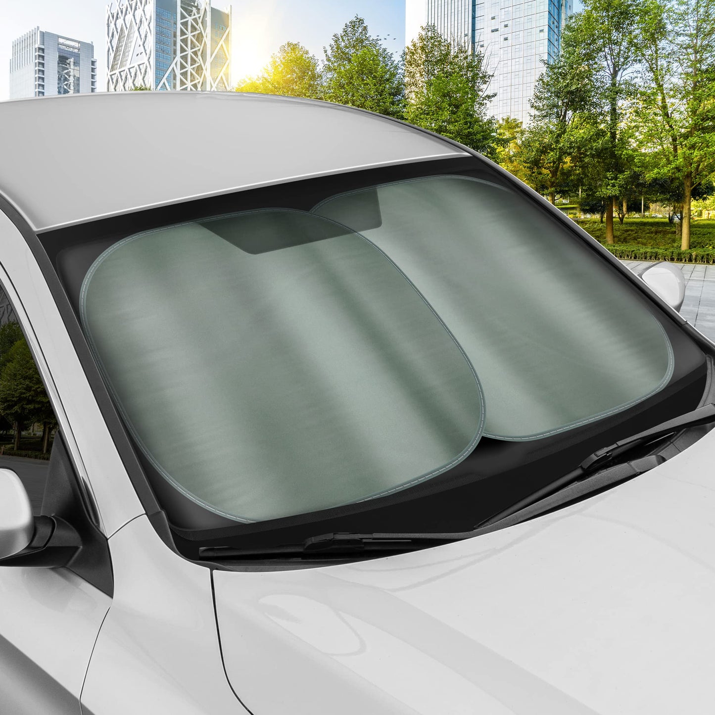 BDK 2PC Charcoal Gray Car Windshield Sun Shade – Sun Visor & Sunshade for Car Windshield – UV Rays Interior Protection - Easy Setup & Keeps Your Vehicle Cool – SUV & Truck Accessories - 31.75 x 28.75
