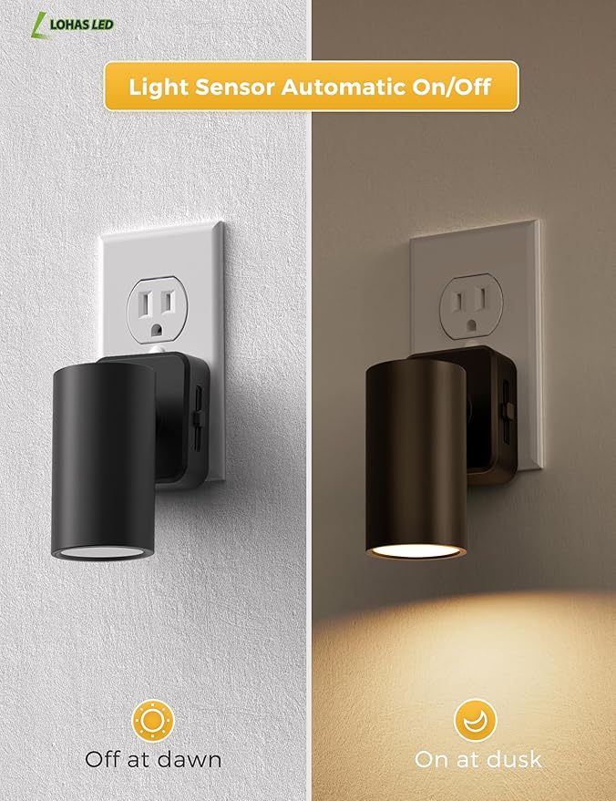 L LOHAS LED Night Lights Plug into Wall, [2-Pack] Rotatable Night Light with Dusk to Dawn Sensor, 0-100 LM Brightness Adjustable,Soft White 3000K Nightlight for Adults Bathroom Hallway Stairs