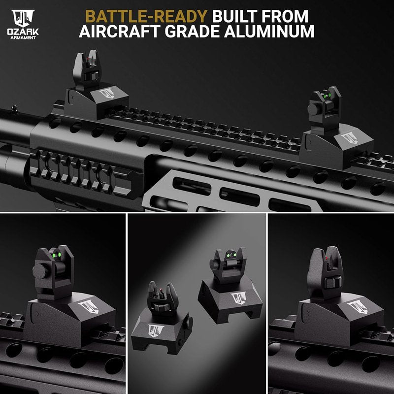 Ozark Armament Flip Up Iron Sights - Durable Rail Mounted Front & Rear Sight Set