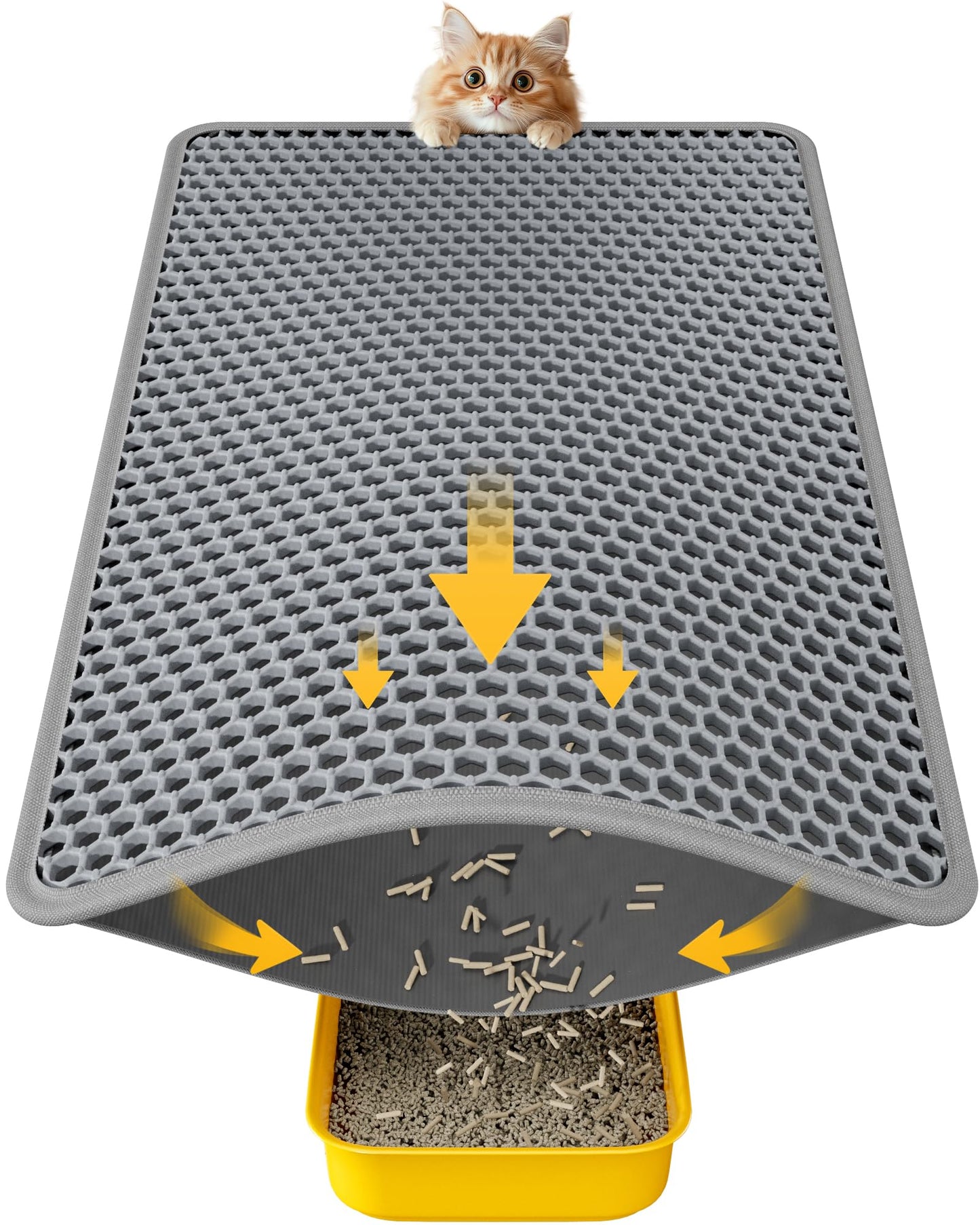 Cat Litter Mat - 23.2'' x 14.6'' Small Litter Trapping Mat, Easy to Clean Litter Box Mat, Waterproof, Urine-Proof, Non-Slip Kitty Litter Mats for Floor, Grey