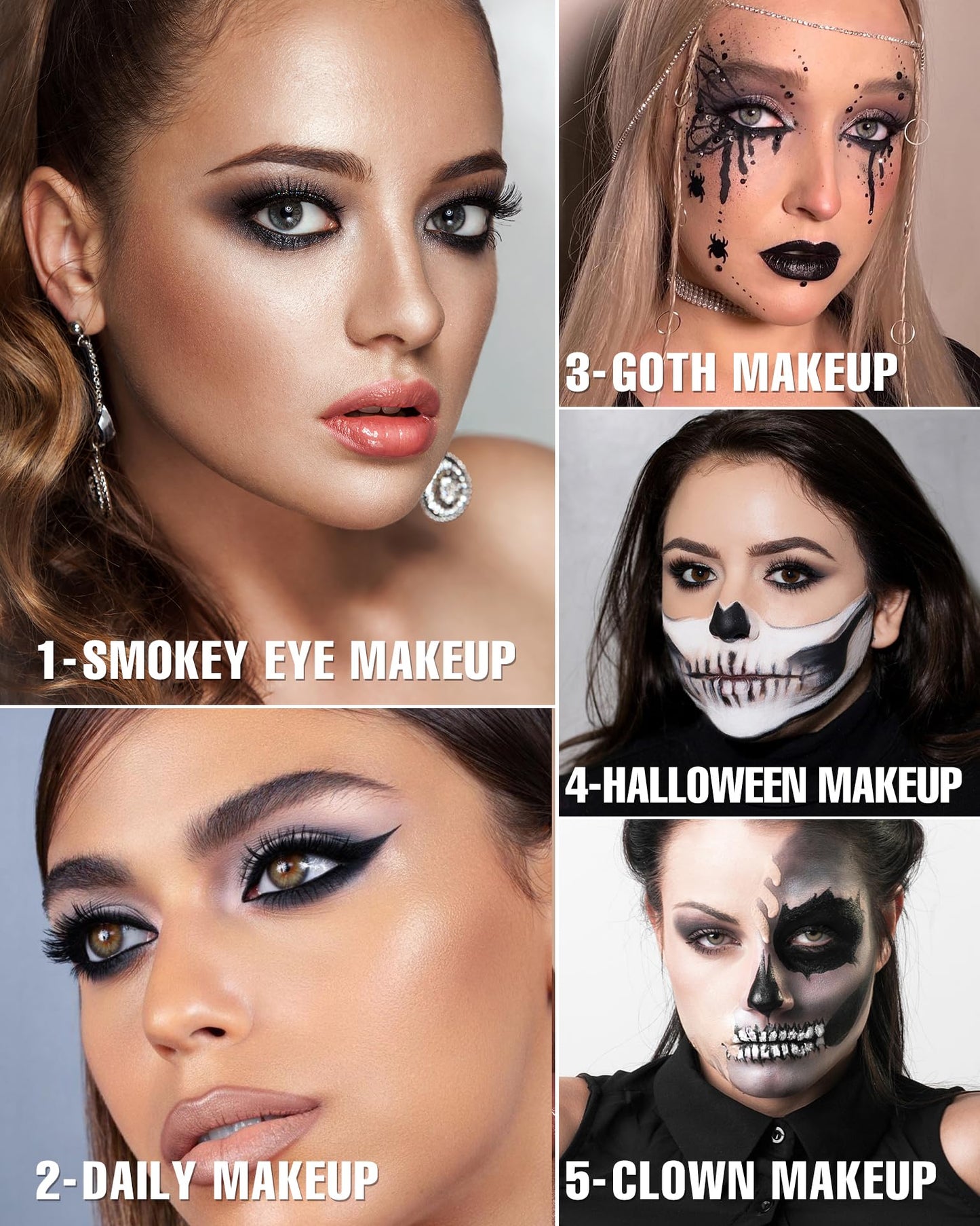 HOOMUSS Black Smoky Eye Shadow Palette 8Color Dark Grey Smokey Eyeshadow for Goth Makeup Black Silver White Gray Shade for Halloween (BlackS)