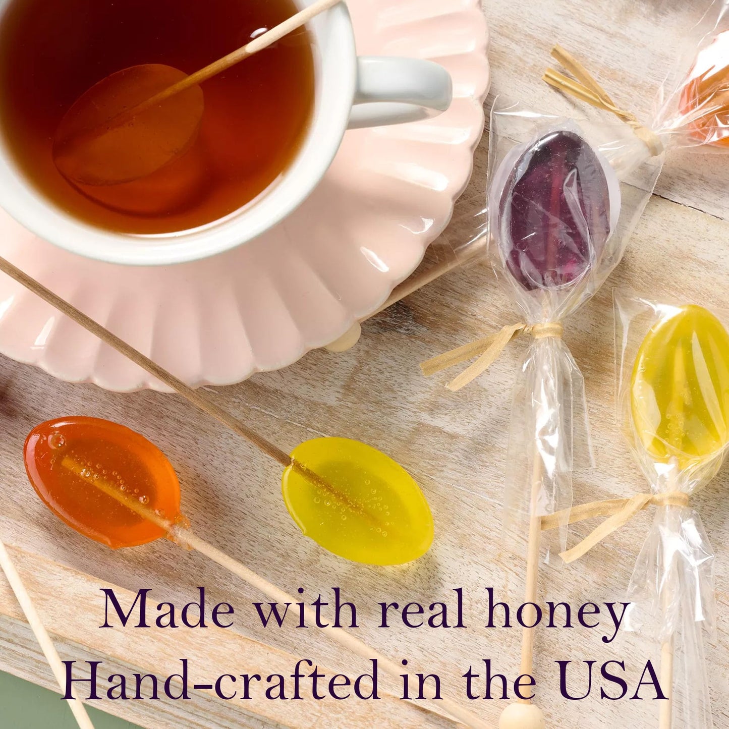 Melville Candy All Natural Honey Spoon Gift Set – Spoons & Lollipops on Wooden Ball Sticks – Gluten-Free, Made in USA Stirrers for Tea, Coffee, & Hot Beverages - Individually Wrapped (6-count, Clover Honey)