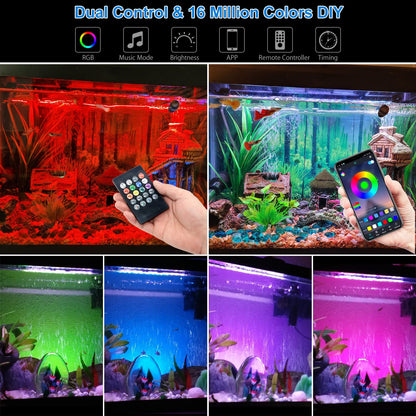 VARMHUS Submersible LED Aquarium Light,Fish Tank Light with Remote Controller&APP Control,DIY Full Spectrum Optional Color&Intelligent Timing and Dimming,29 Light Modes and 4 Music Modes RGB-38cm