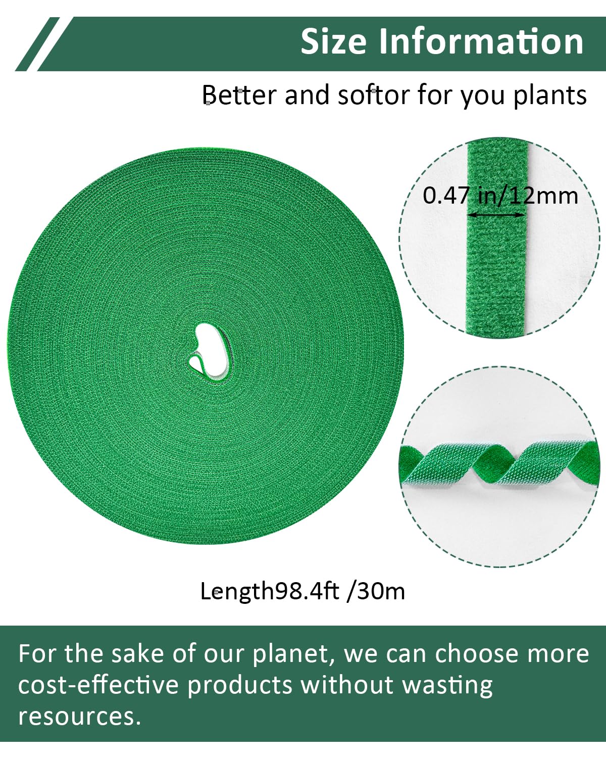 sousac Plant Ties Garden Tape, Reusable Adjustable Plant Clips for Climbing Plants, Green Nylon Self Adhesive Plant Twist Tie Strap to Support Gardening Plants (98.4 FT)